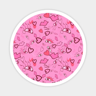 Pink Kiss Psychedelic Popart Pattern Magnet